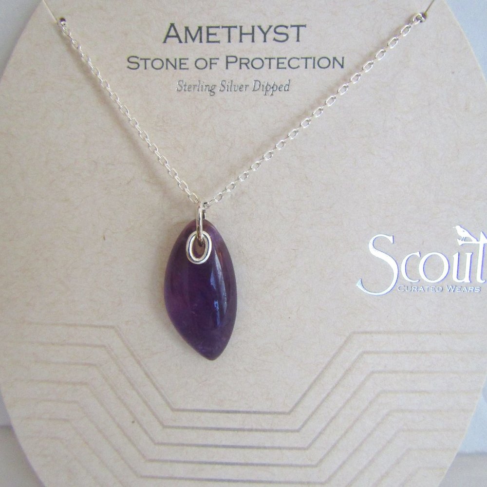 Amethyst Stone Necklace Called the Stone of Protection Sterling Silver dipped 16
